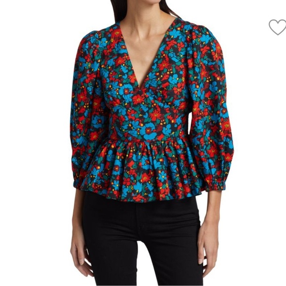 Derek Lam 10 Crosby Savannah Floral Peplum Blouse Women’s  Size 4 Small Cotton - Picture 1 of 11